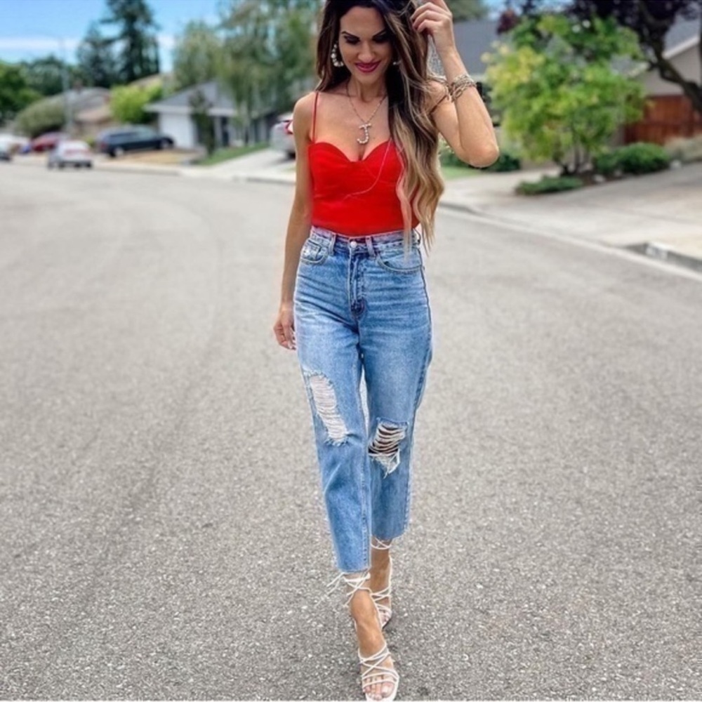 Zara Red Satin Bustier Style Bodysuit